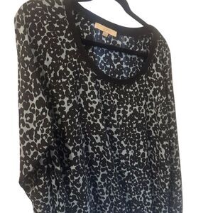 LOFT Women's XL Blue Leopard Print Long Sleeve Blouse Casual Fall